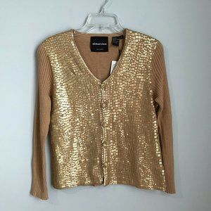New Michael Simon Gold Embellished Cardigan NWT